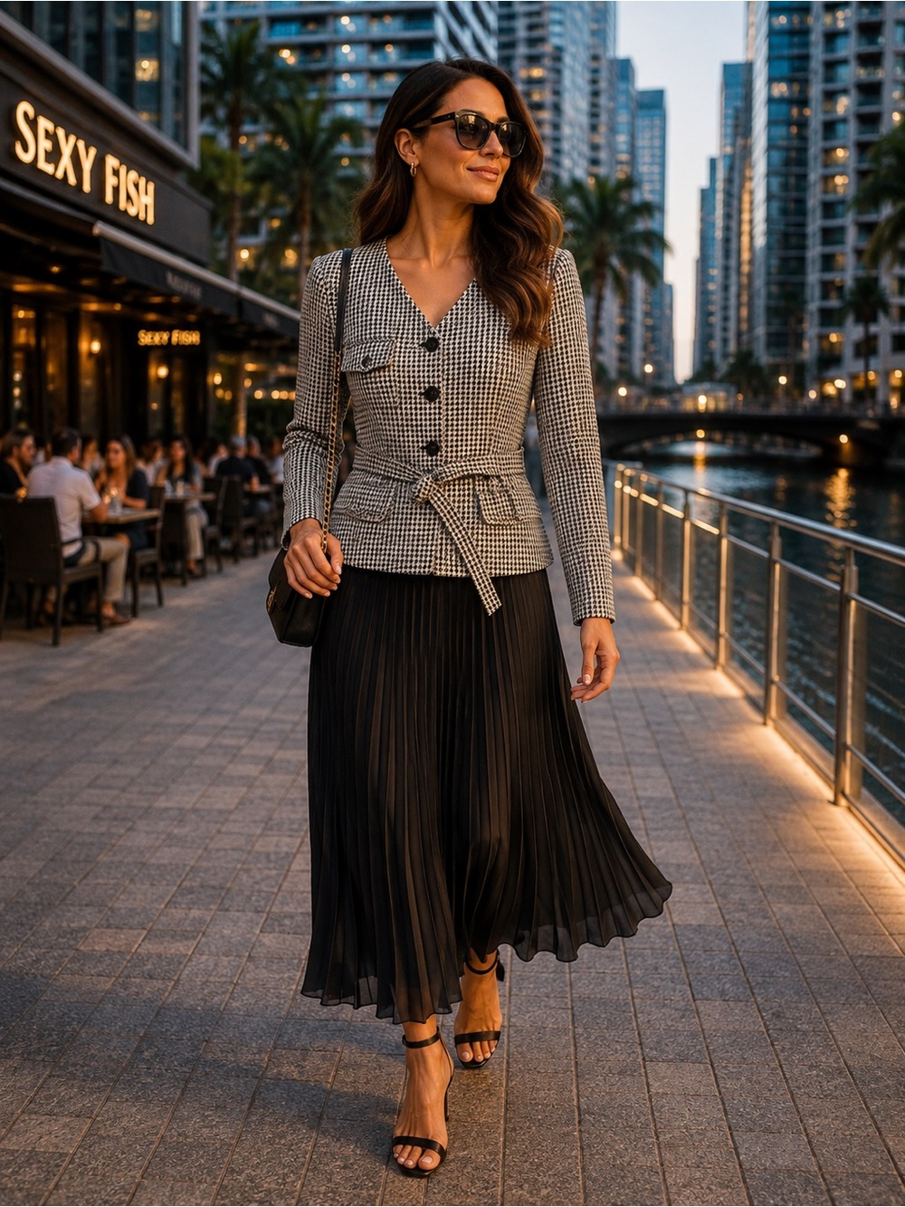 Self-Portrait Black Pleated Midi Skirt